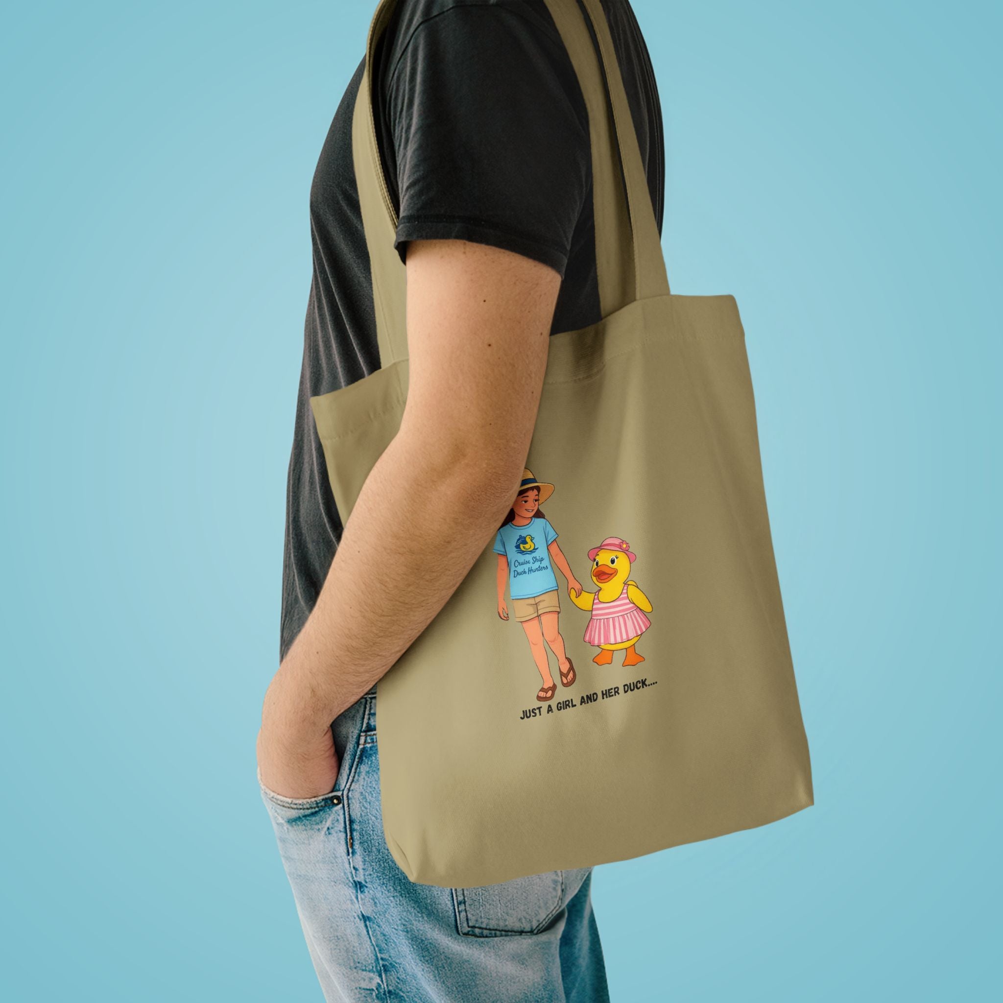 Cute Kid & Duck Cotton Tote — "Just a Girl and Her Duck" Eco Market Bag