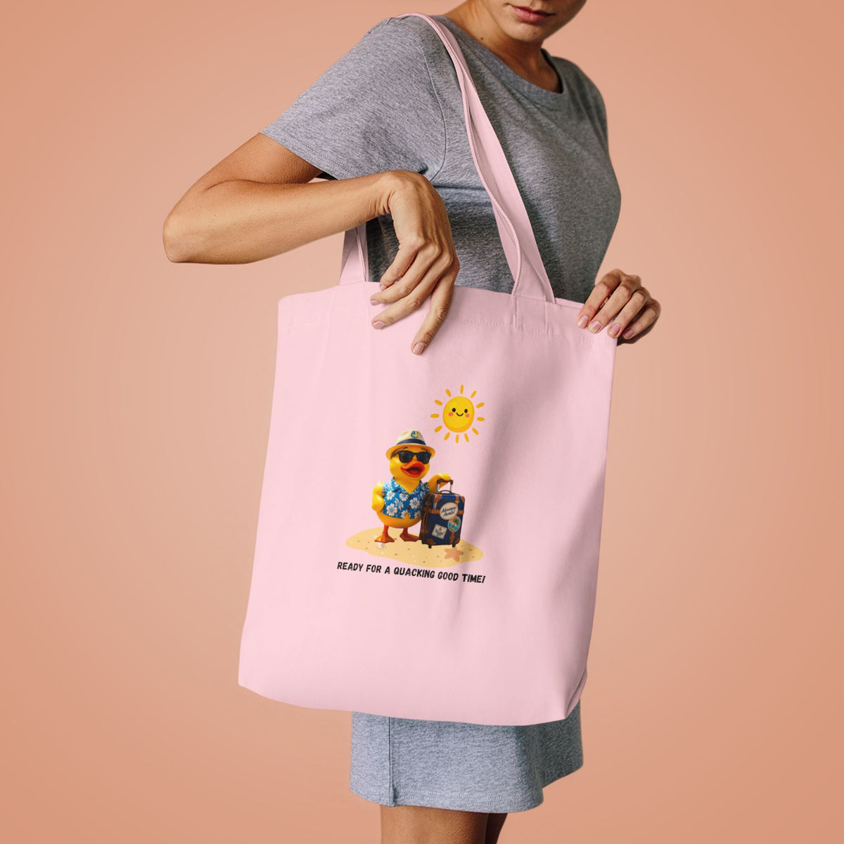 Beach Bear Tote Bag - "Ready for a Quacking Good Time" Cotton Shopper