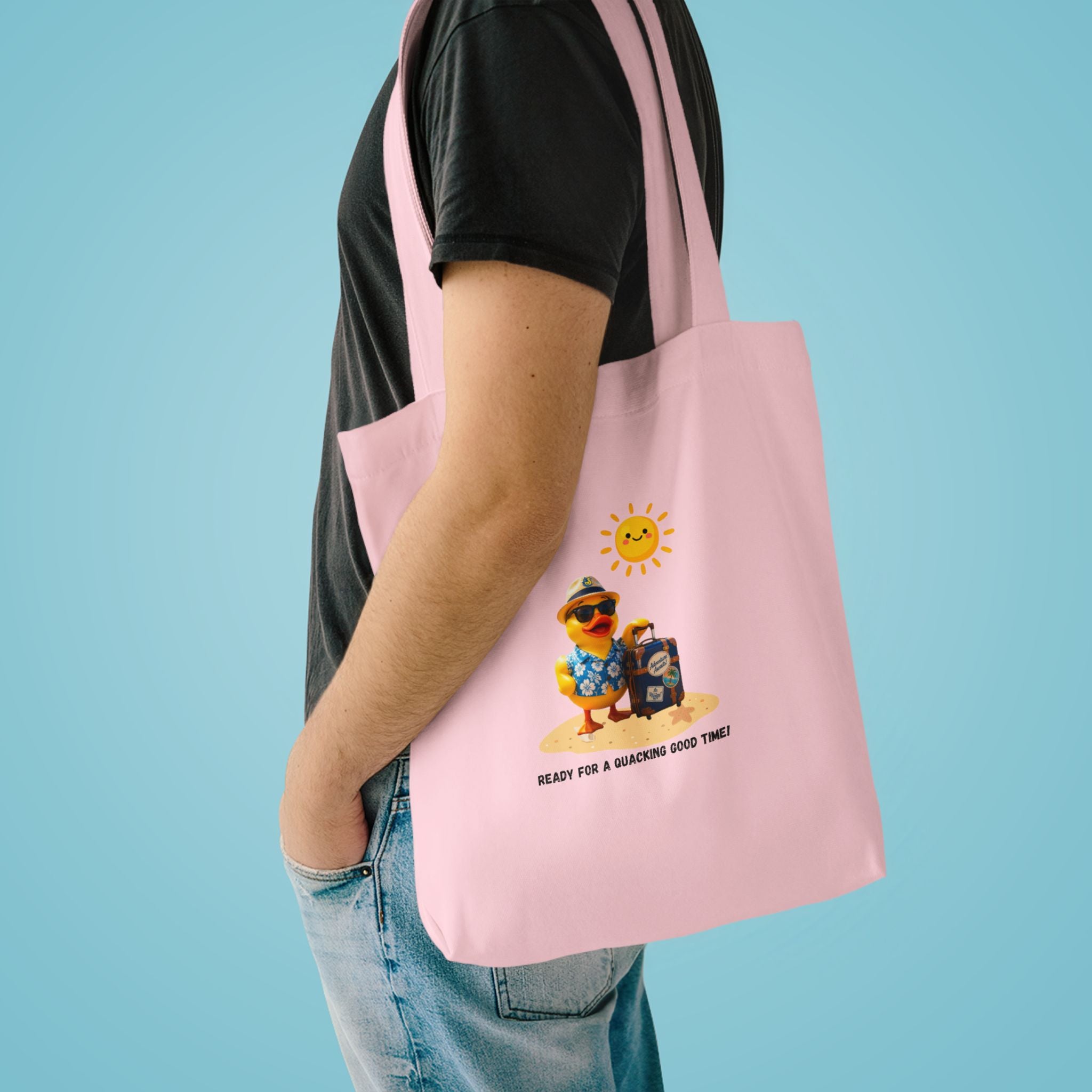 Beach Bear Tote Bag - "Ready for a Quacking Good Time" Cotton Shopper