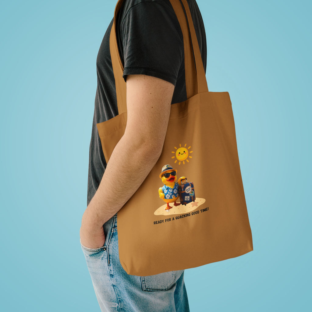 Beach Bear Tote Bag - "Ready for a Quacking Good Time" Cotton Shopper