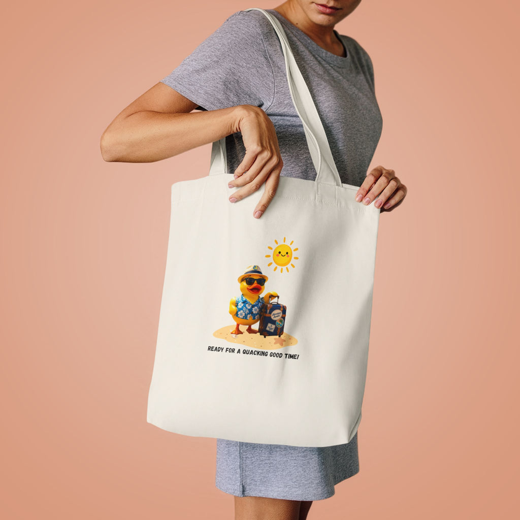 Beach Bear Tote Bag - "Ready for a Quacking Good Time" Cotton Shopper