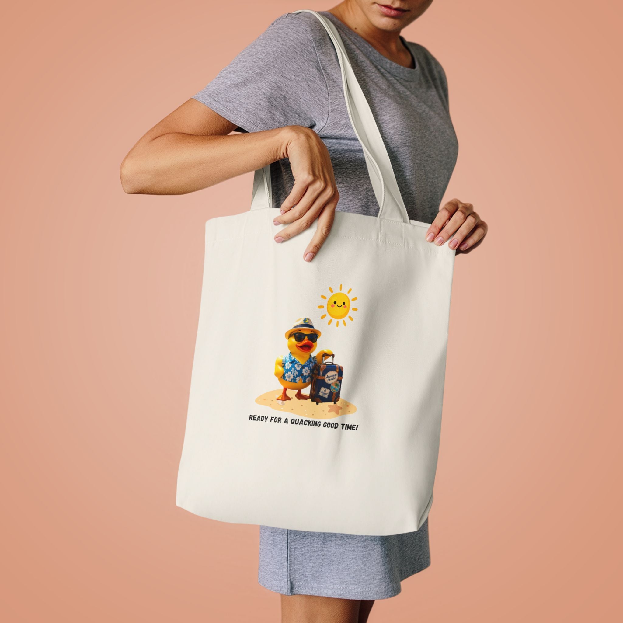 Beach Bear Tote Bag - "Ready for a Quacking Good Time" Cotton Shopper