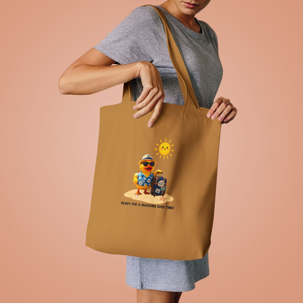 Beach Bear Tote Bag - "Ready for a Quacking Good Time" Cotton Shopper