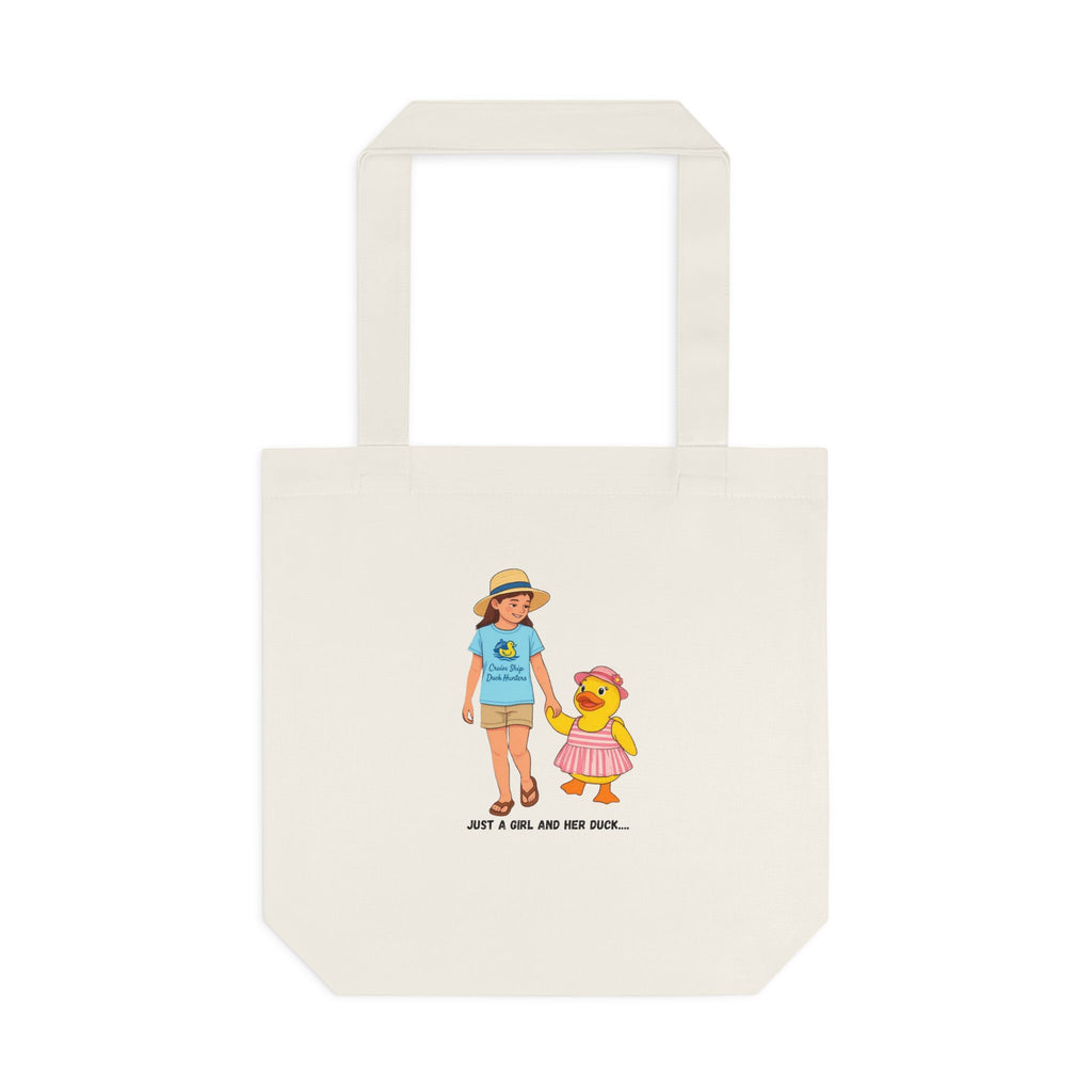 Cute Kid & Duck Cotton Tote — "Just a Girl and Her Duck" Eco Market Bag