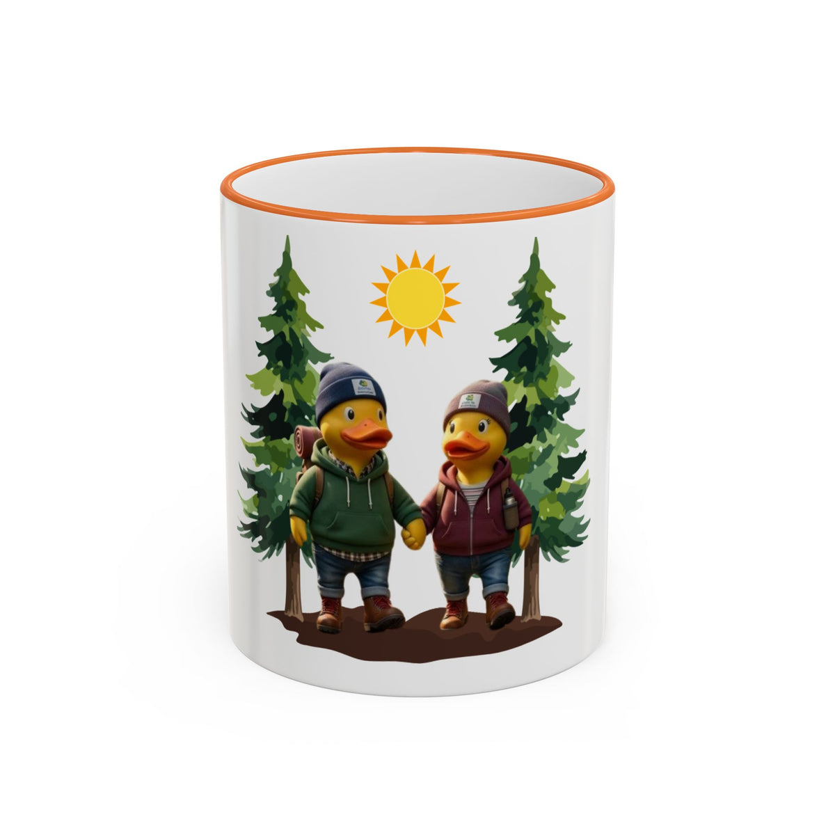 Camping Ducks Ceramic Accent-Rim Mug (11oz/15oz) — Cute Outdoor Couple Design