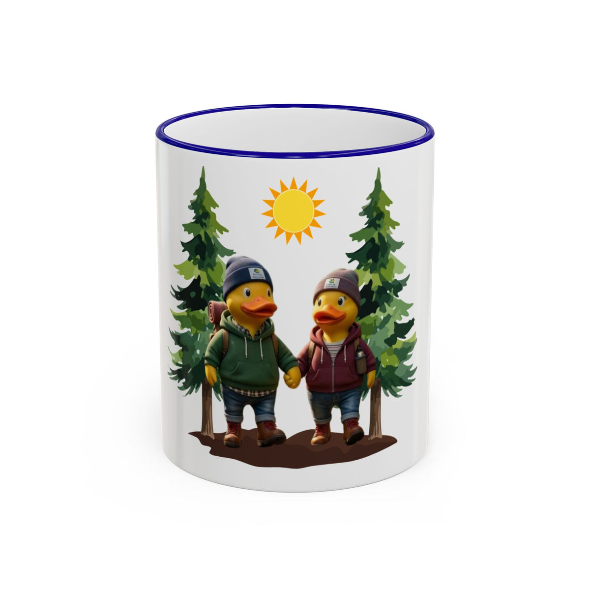 Camping Ducks Ceramic Accent-Rim Mug (11oz/15oz) — Cute Outdoor Couple Design