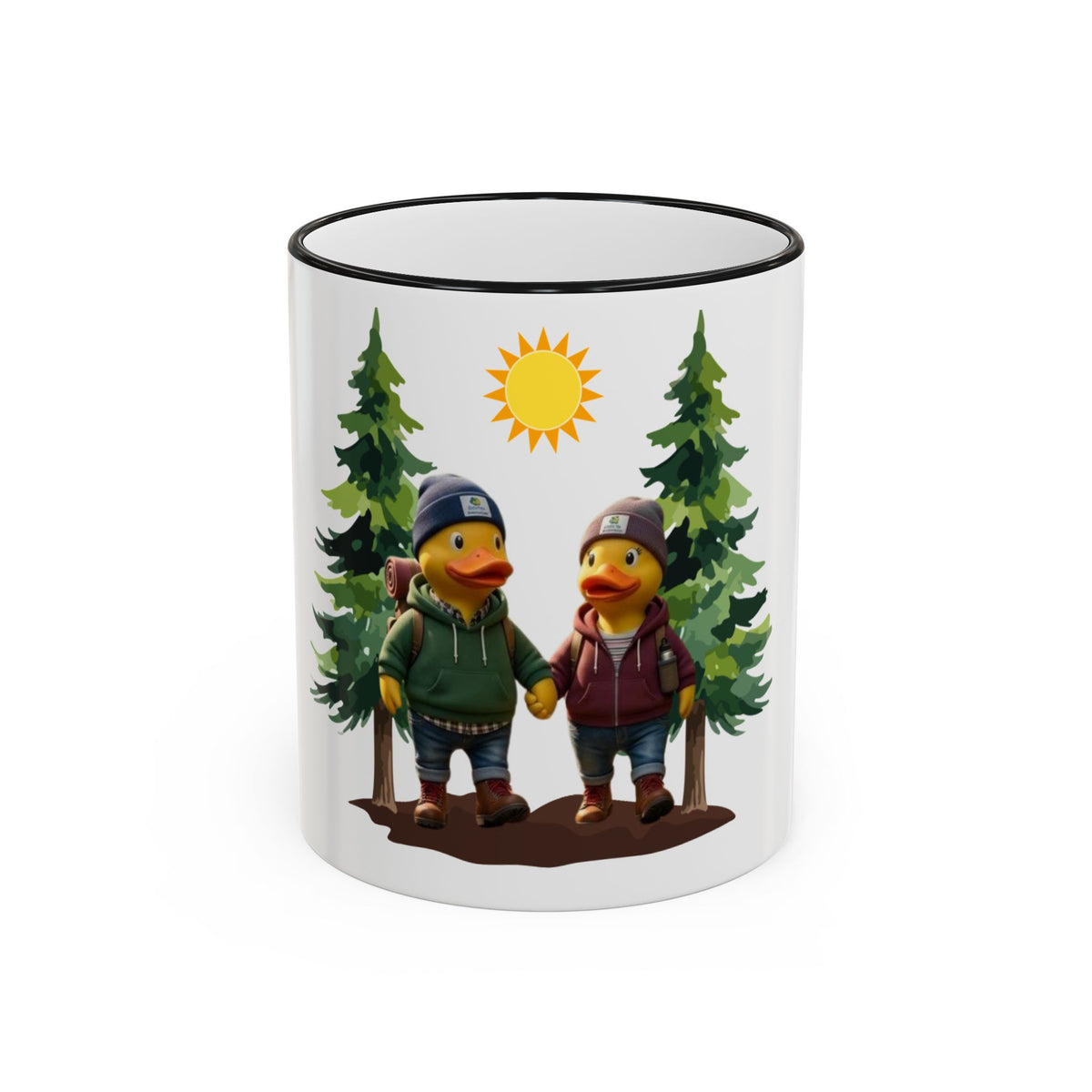 Camping Ducks Ceramic Accent-Rim Mug (11oz/15oz) — Cute Outdoor Couple Design