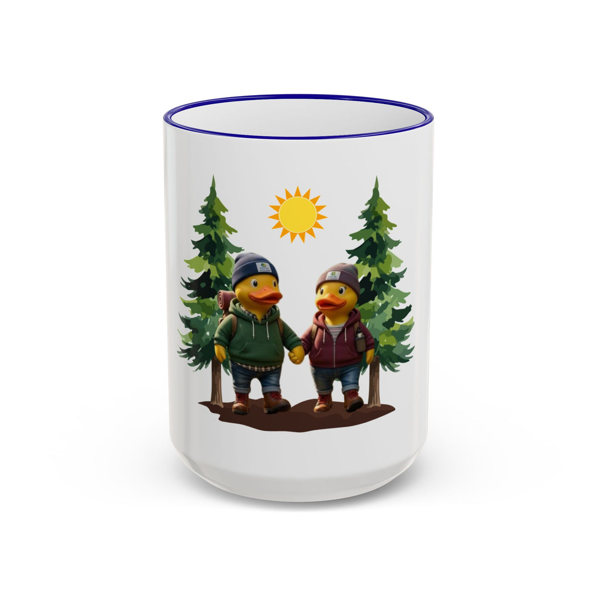 Camping Ducks Ceramic Accent-Rim Mug (11oz/15oz) — Cute Outdoor Couple Design