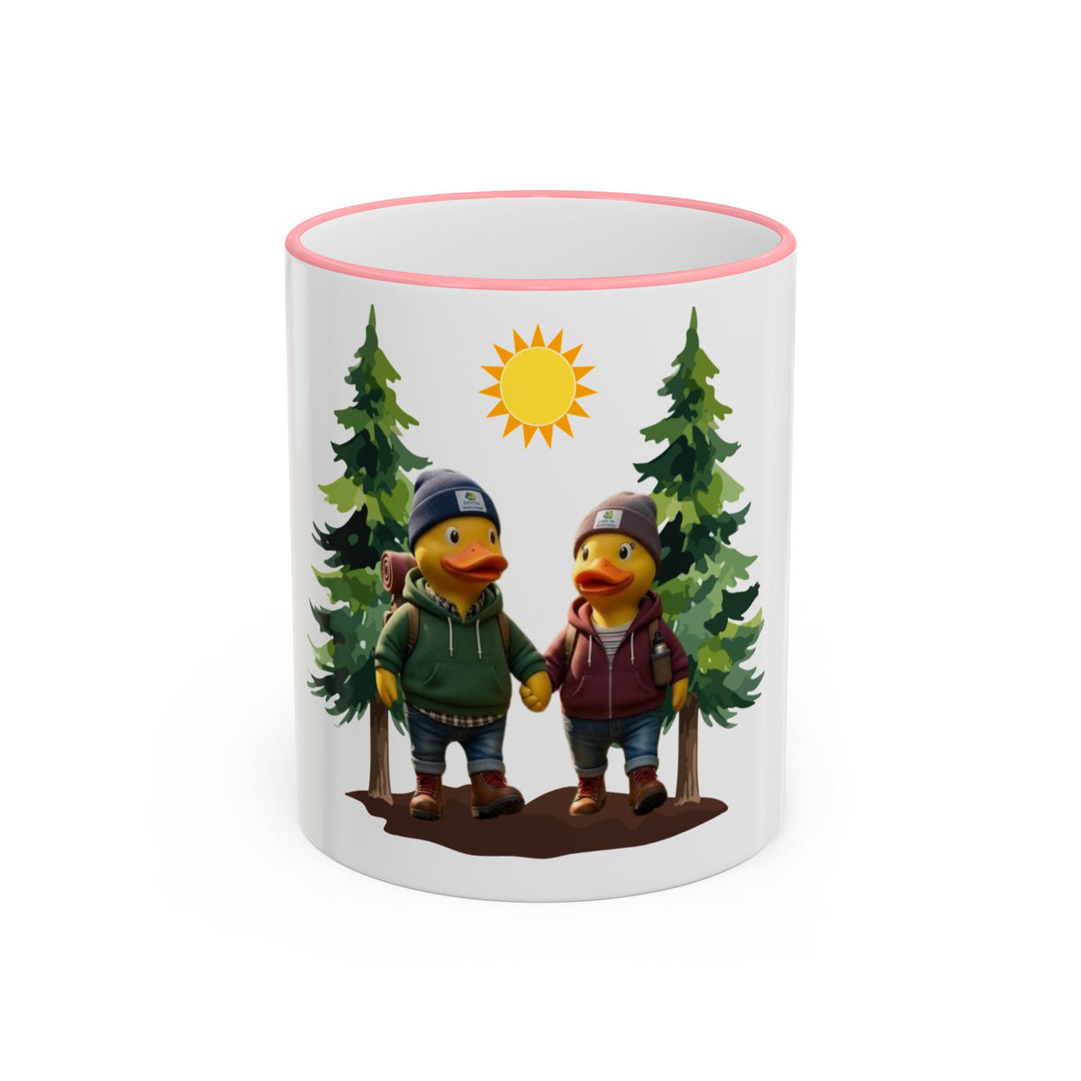 Camping Ducks Ceramic Accent-Rim Mug (11oz/15oz) — Cute Outdoor Couple Design