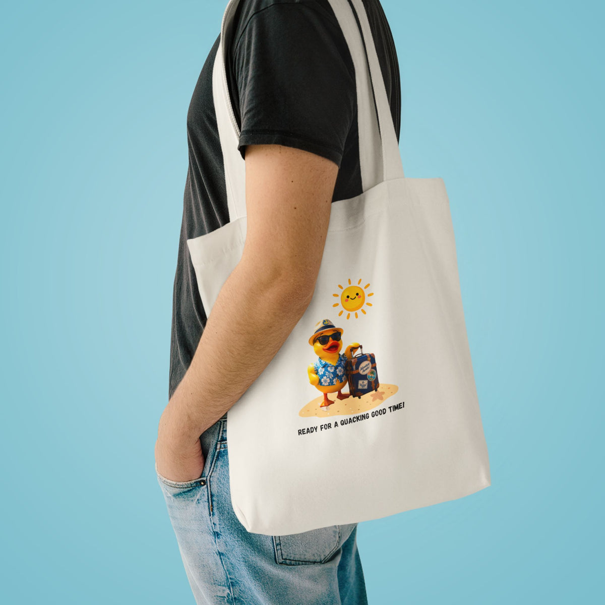 Beach Bear Tote Bag - "Ready for a Quacking Good Time" Cotton Shopper