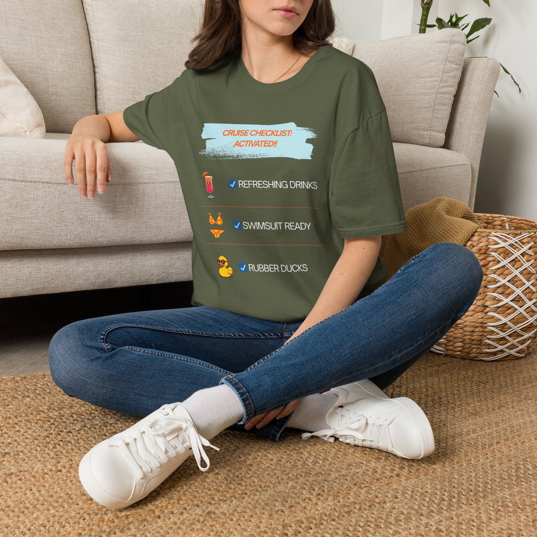Cruise Checklist T-Shirt — "Cruise Checklist: Activated!" Female Vacation Tee