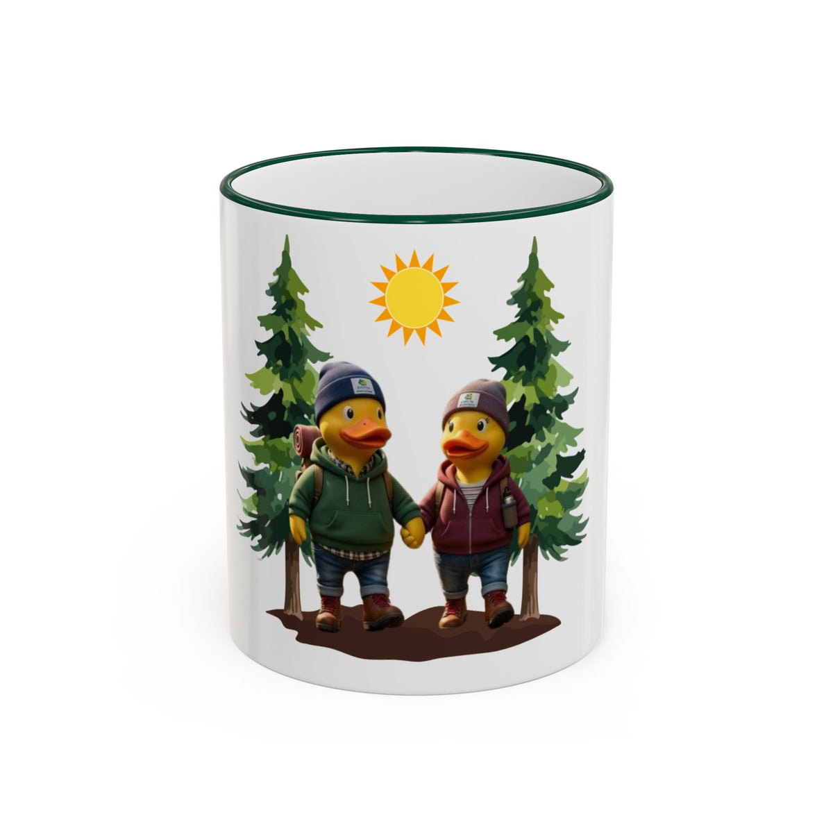 Camping Ducks Ceramic Accent-Rim Mug (11oz/15oz) — Cute Outdoor Couple Design