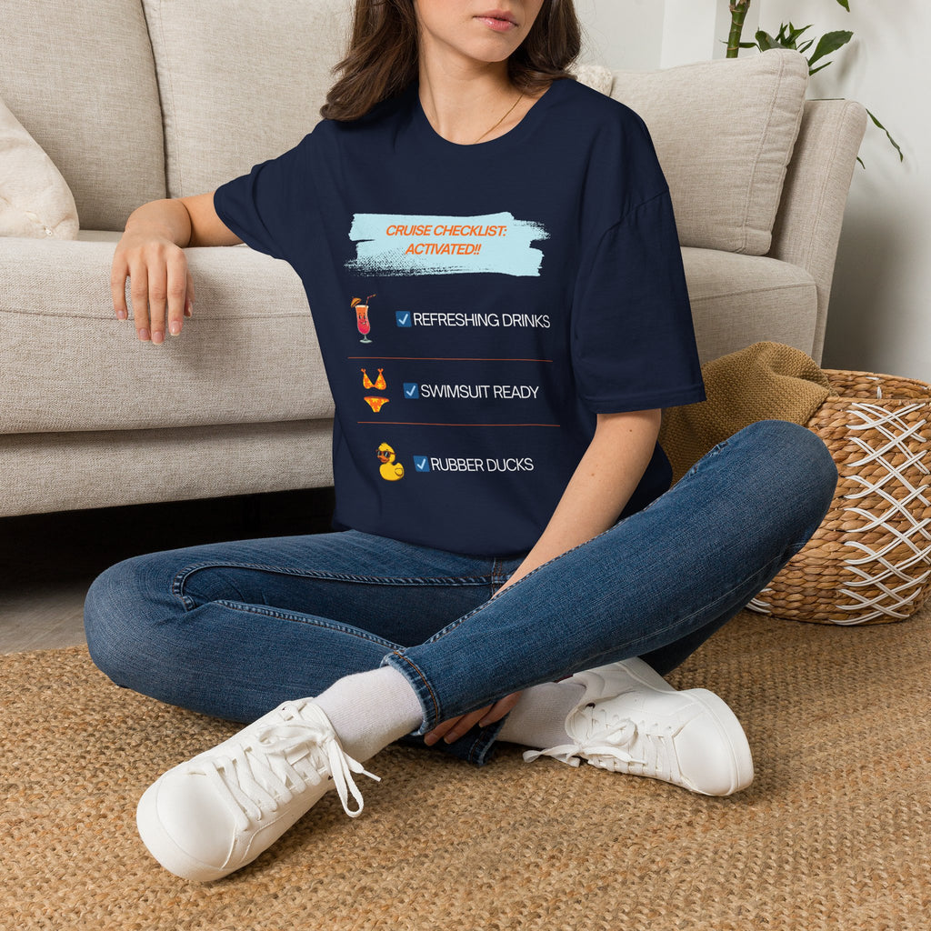 Cruise Checklist T-Shirt — "Cruise Checklist: Activated!" Female Vacation Tee