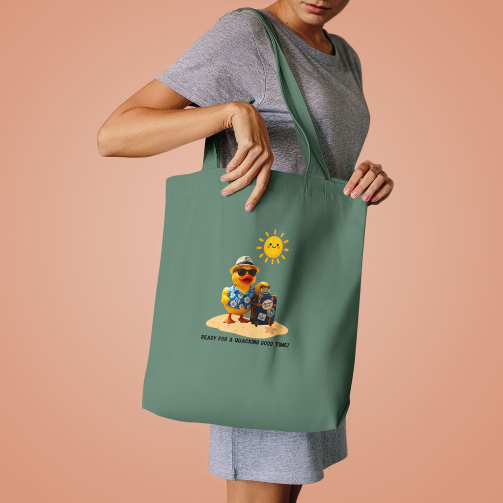 Beach Bear Tote Bag - "Ready for a Quacking Good Time" Cotton Shopper