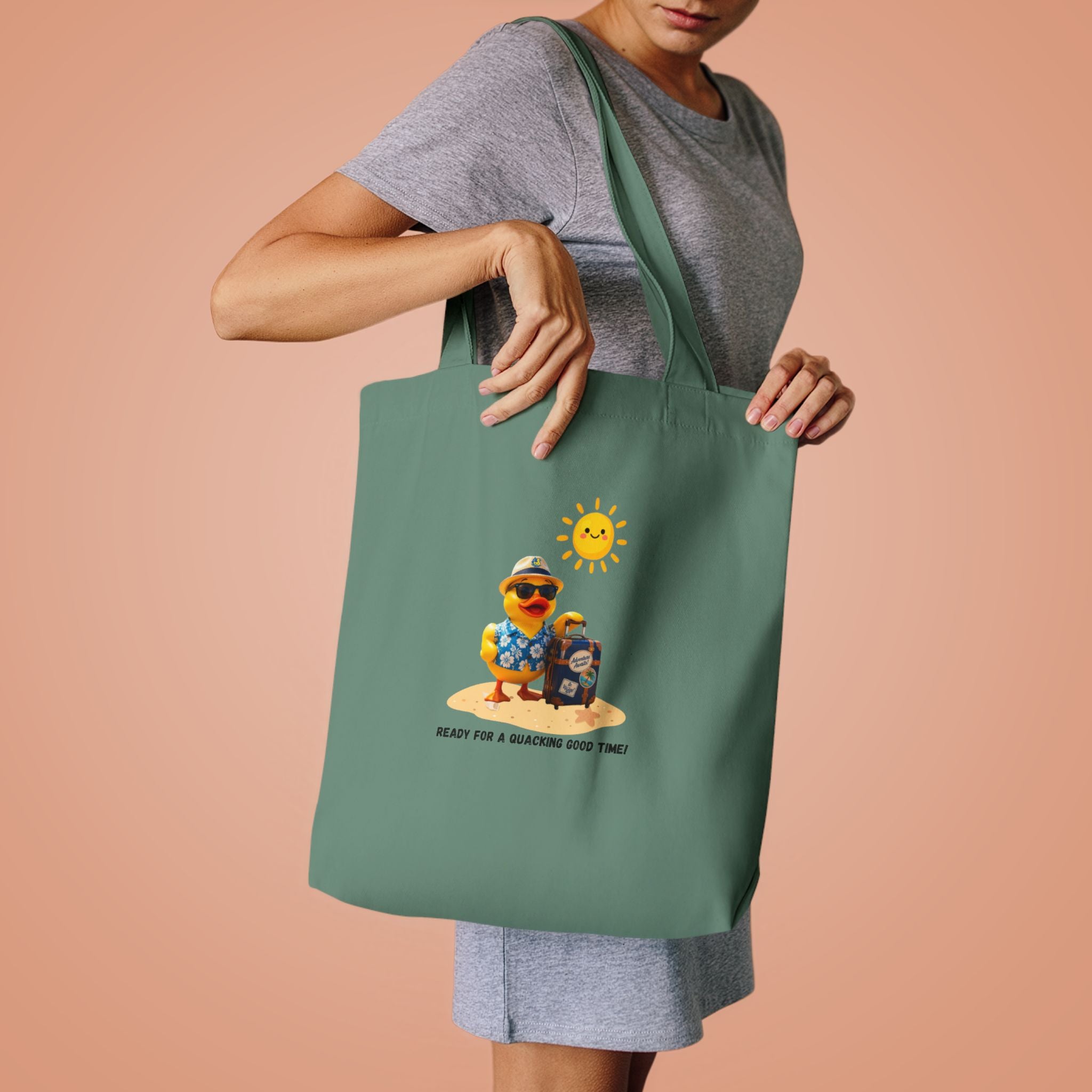 Beach Bear Tote Bag - "Ready for a Quacking Good Time" Cotton Shopper