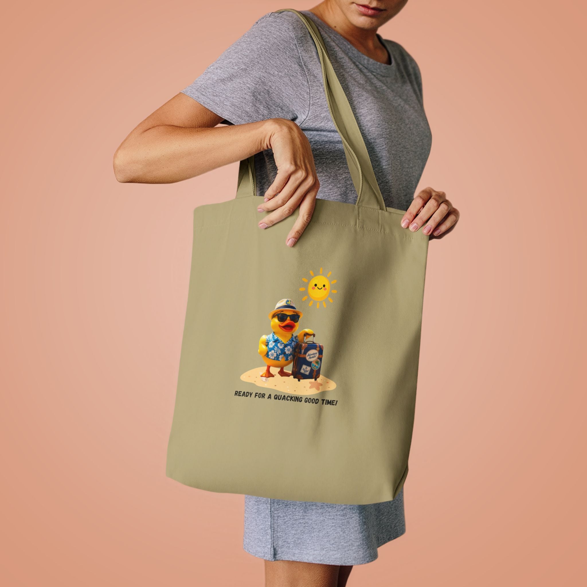 Beach Bear Tote Bag - "Ready for a Quacking Good Time" Cotton Shopper