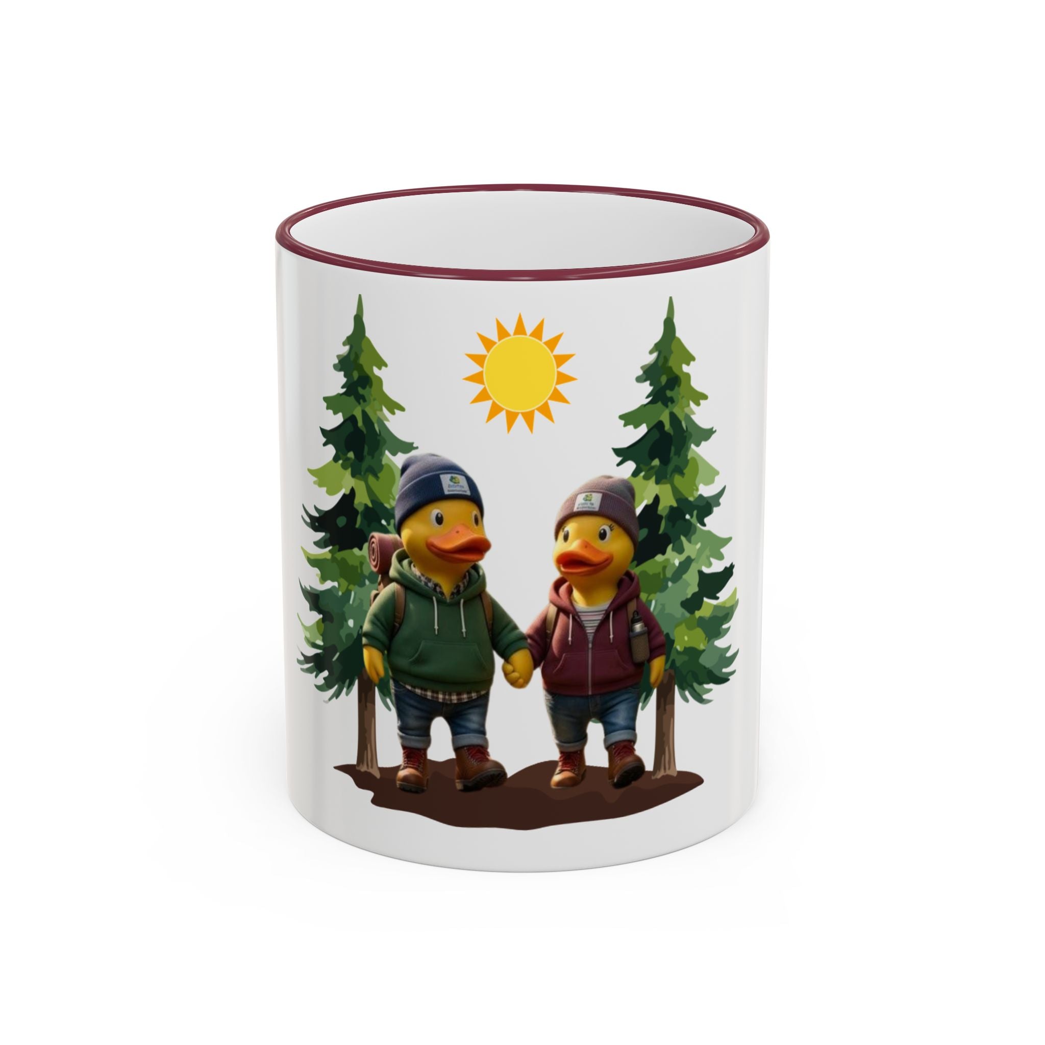 Camping Ducks Ceramic Accent-Rim Mug (11oz/15oz) — Cute Outdoor Couple Design