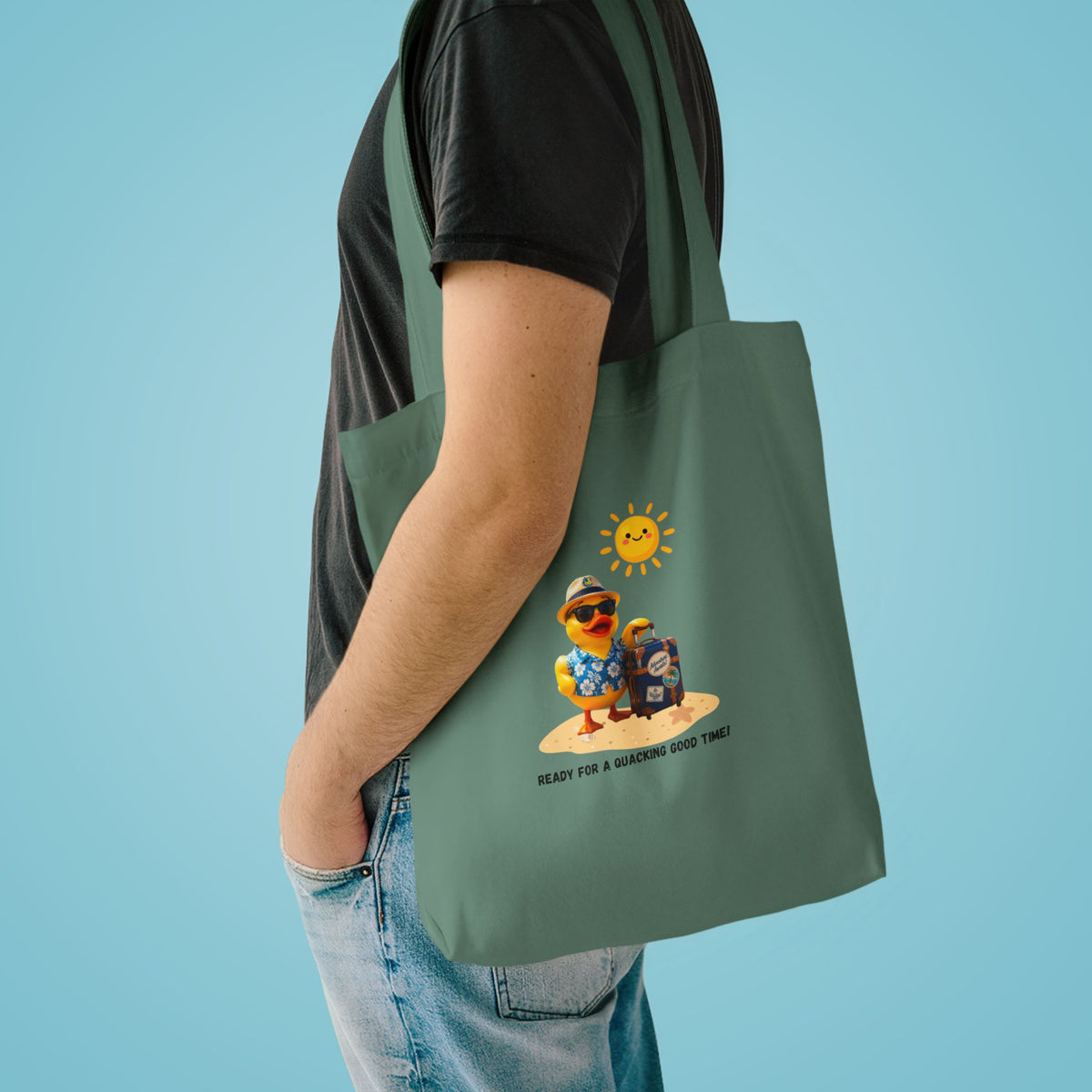 Beach Bear Tote Bag - "Ready for a Quacking Good Time" Cotton Shopper