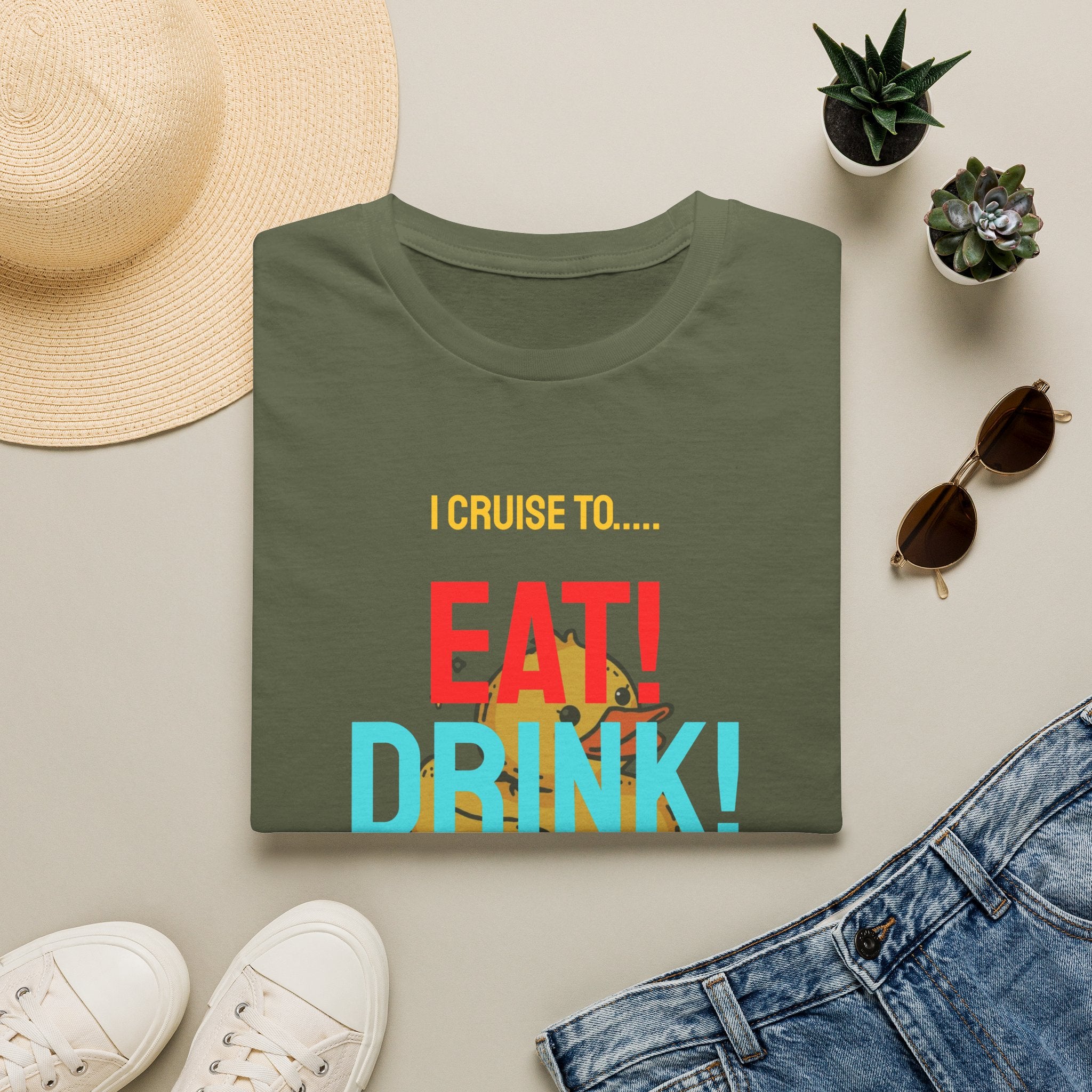 Cruise Vacation T-Shirt — "I Cruise To... Eat! Drink! Duck!"