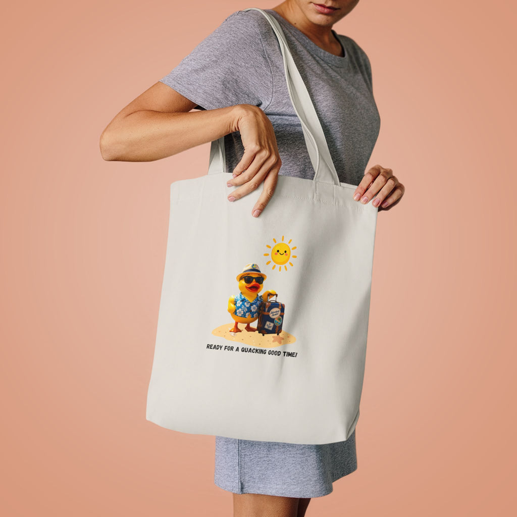 Beach Bear Tote Bag - "Ready for a Quacking Good Time" Cotton Shopper
