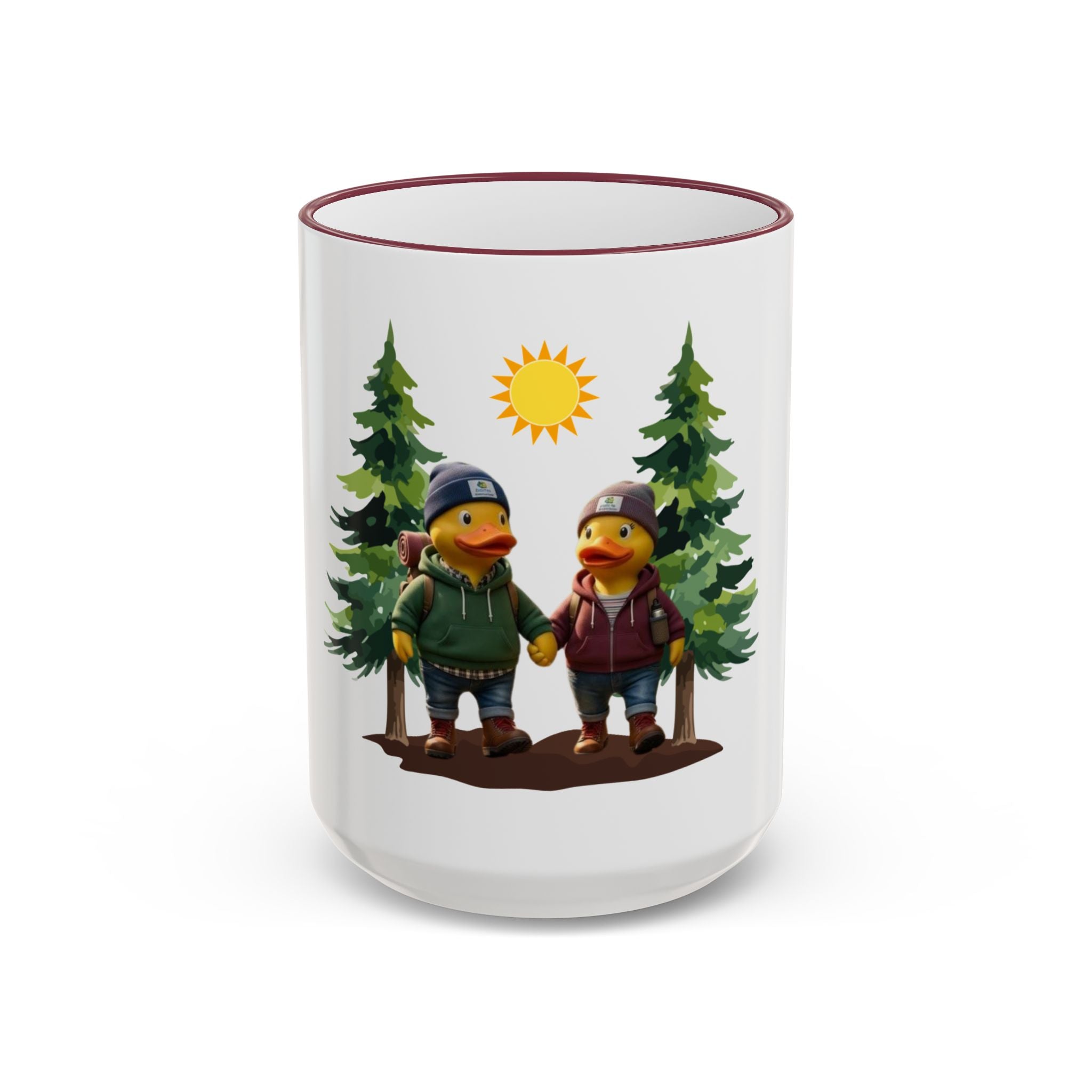 Camping Ducks Ceramic Accent-Rim Mug (11oz/15oz) — Cute Outdoor Couple Design