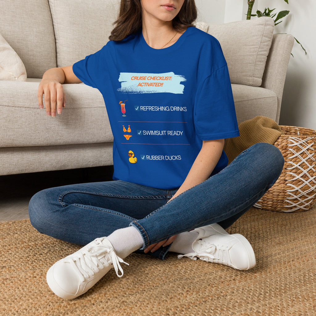 Cruise Checklist T-Shirt — "Cruise Checklist: Activated!" Female Vacation Tee