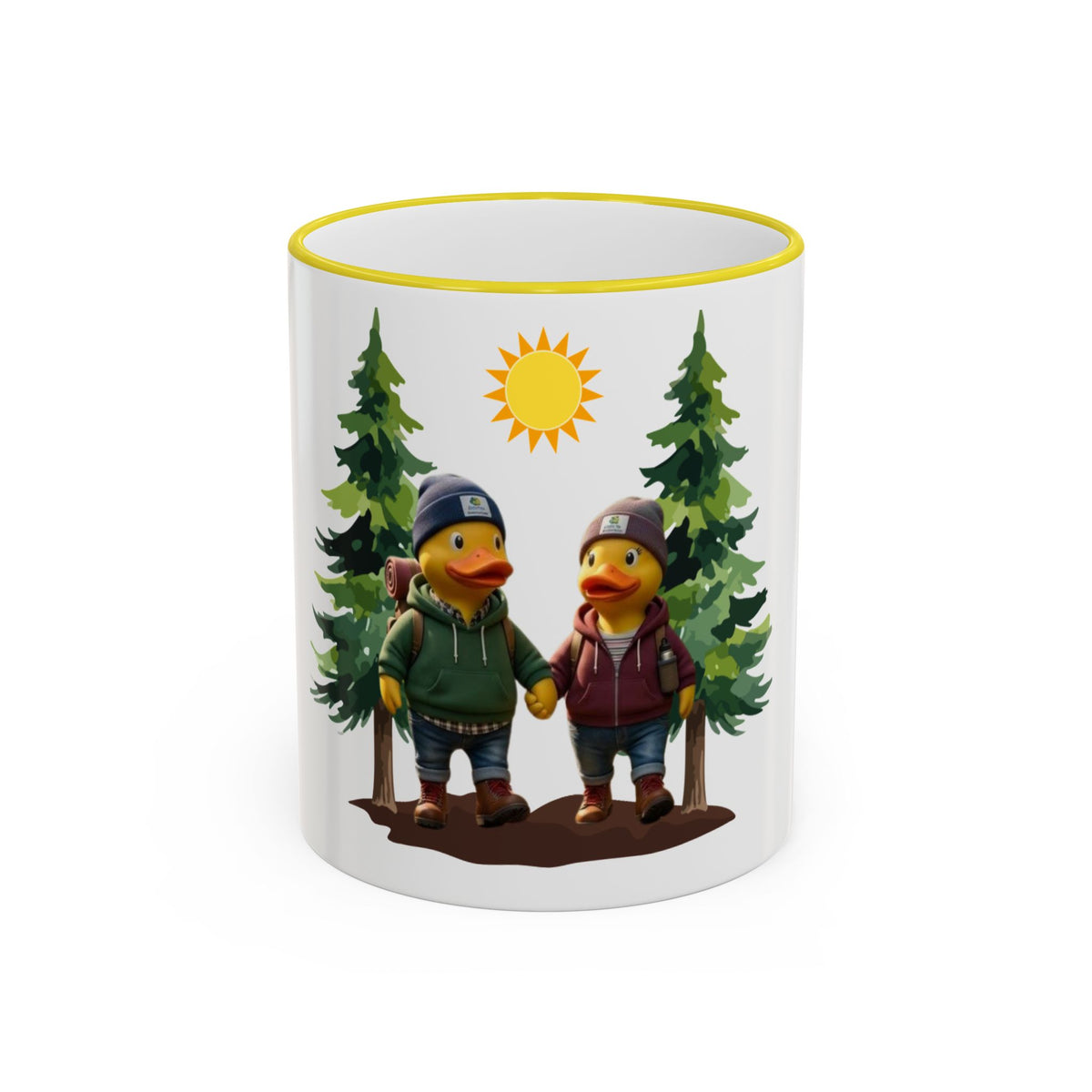 Camping Ducks Ceramic Accent-Rim Mug (11oz/15oz) — Cute Outdoor Couple Design