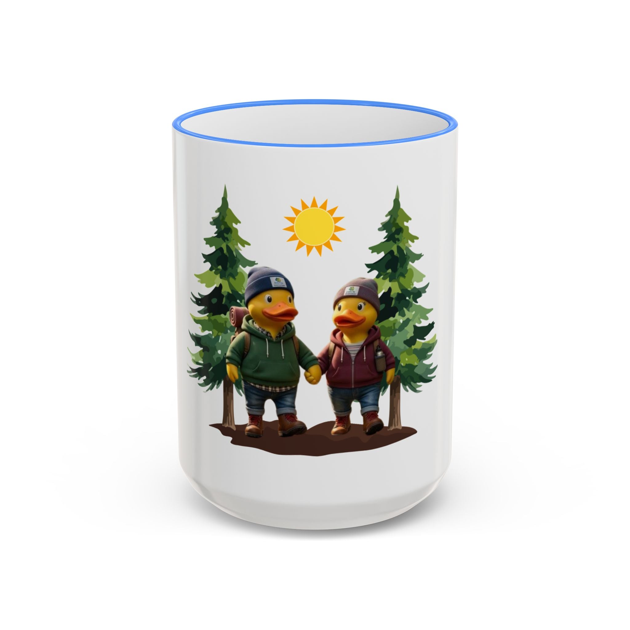 Camping Ducks Ceramic Accent-Rim Mug (11oz/15oz) — Cute Outdoor Couple Design