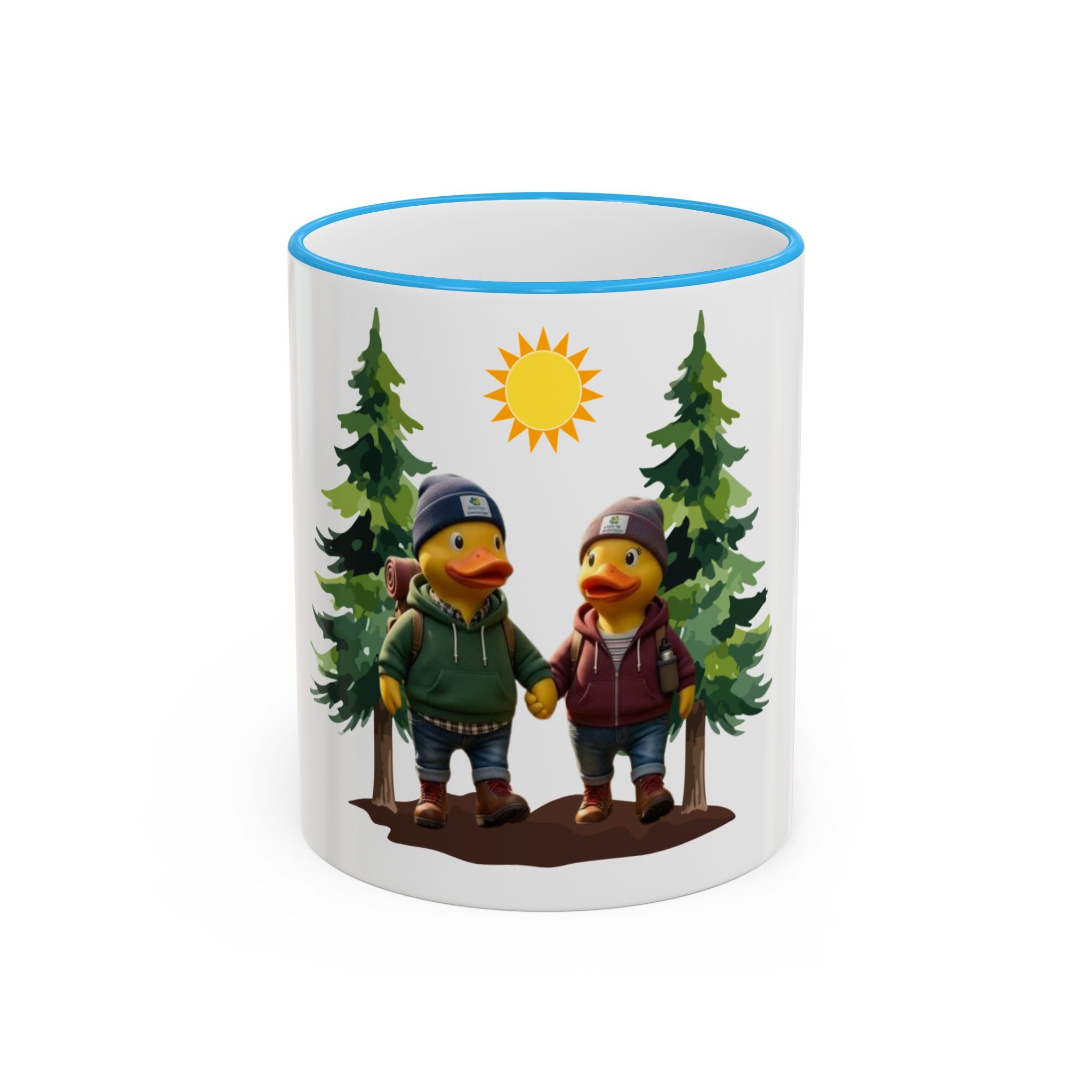 Camping Ducks Ceramic Accent-Rim Mug (11oz/15oz) — Cute Outdoor Couple Design