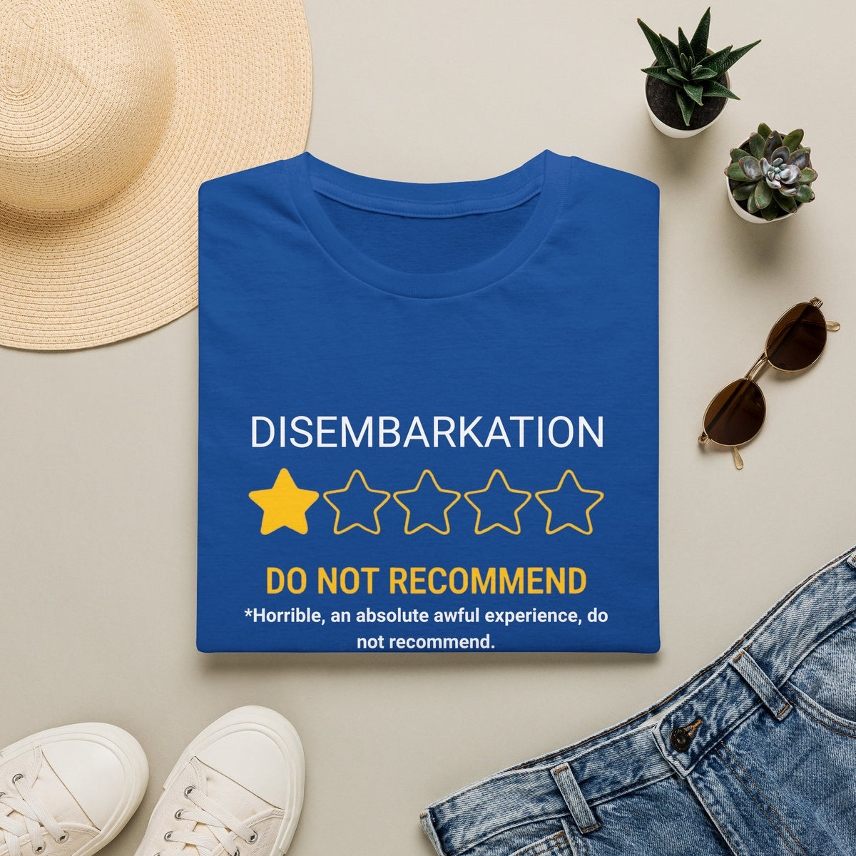 Disembarkation 1-Star Review T-Shirt – "Do Not Recommend" Funny Travel Shirt