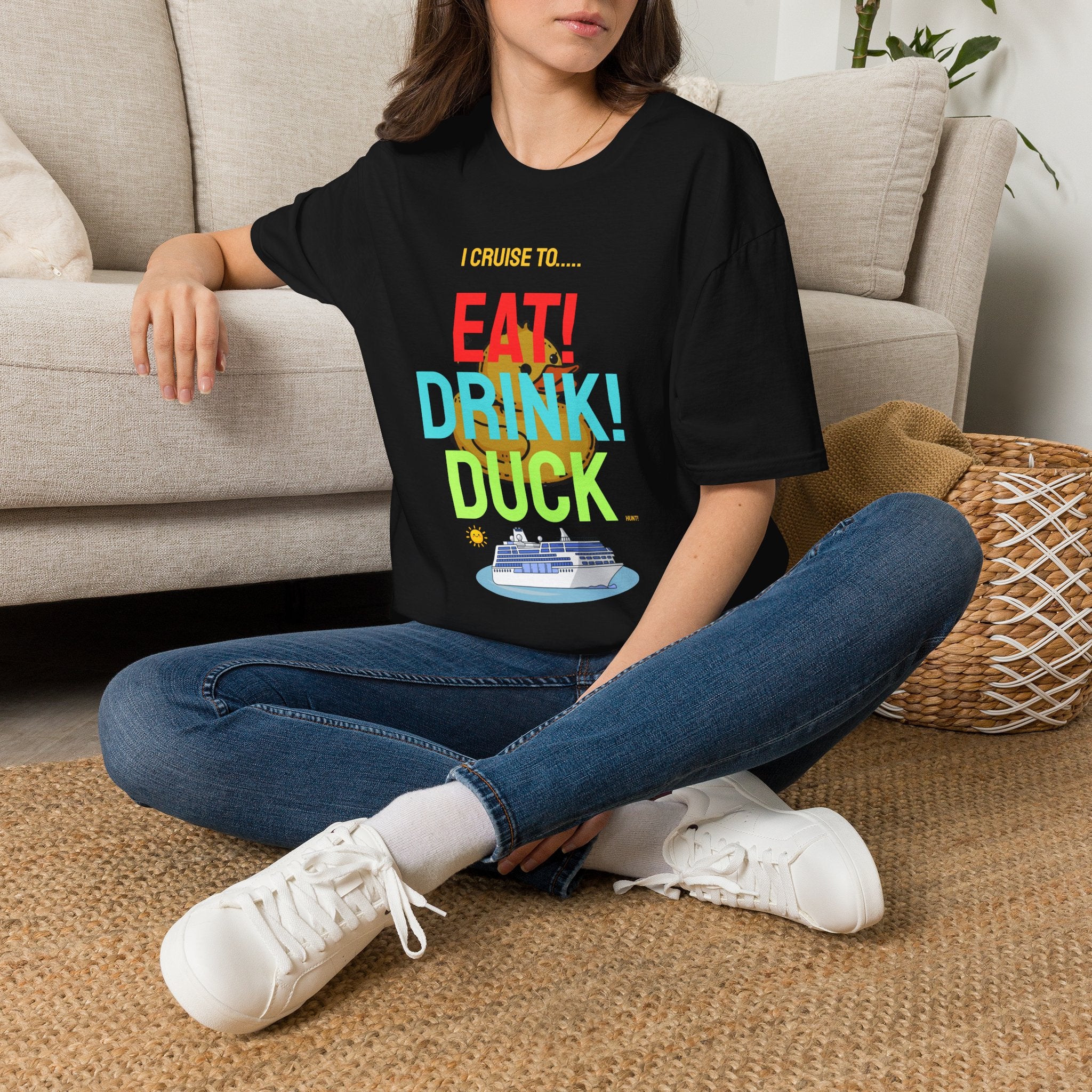 Cruise Vacation T-Shirt — "I Cruise To... Eat! Drink! Duck!"