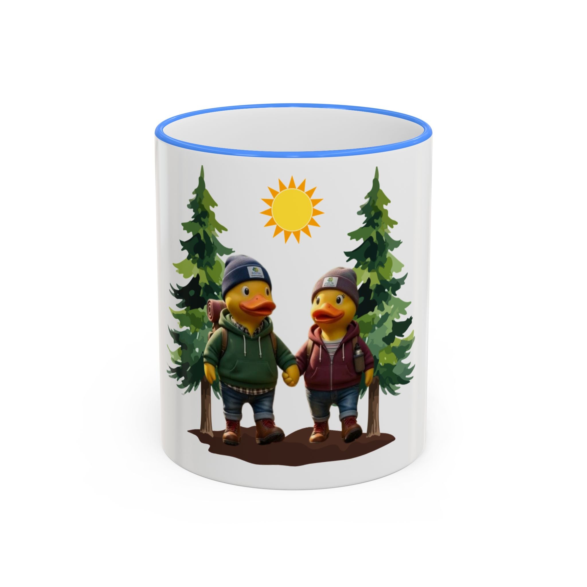 Camping Ducks Ceramic Accent-Rim Mug (11oz/15oz) — Cute Outdoor Couple Design