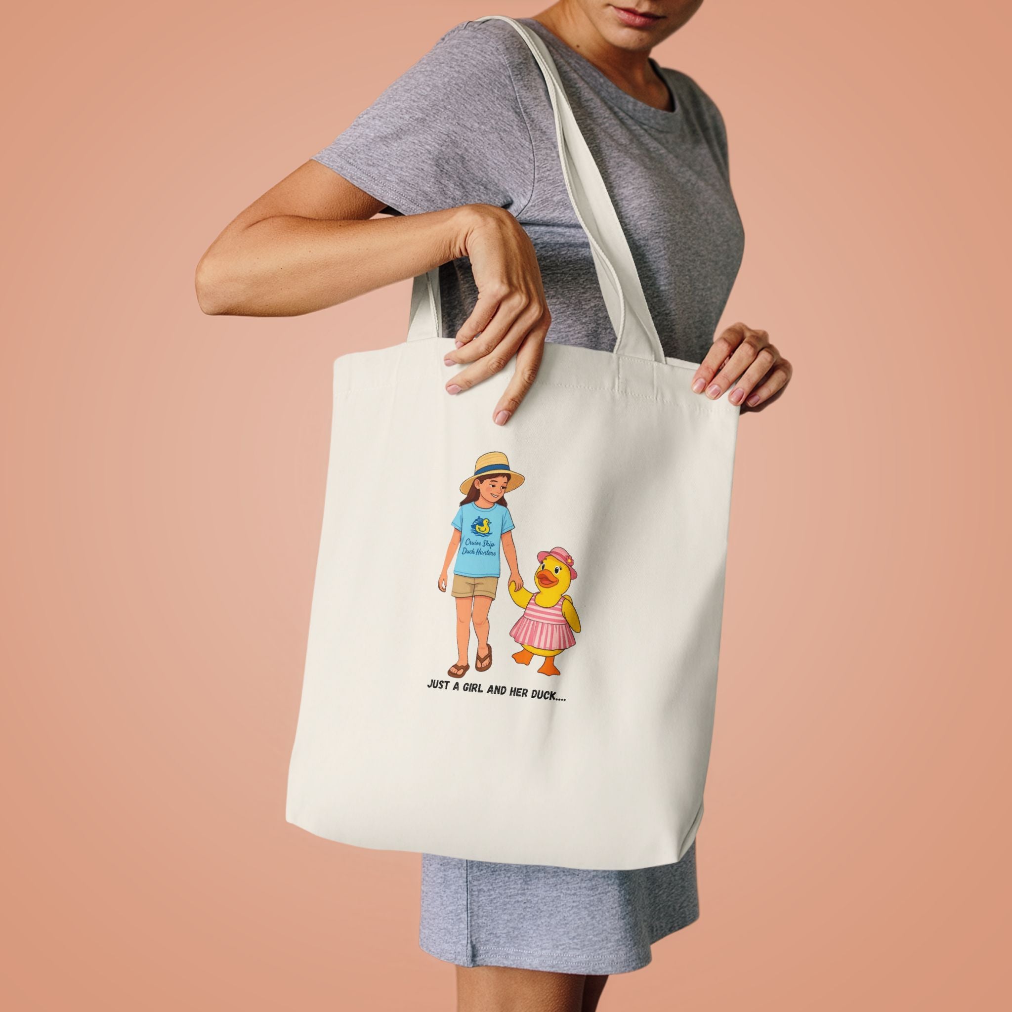 Cute Kid & Duck Cotton Tote — "Just a Girl and Her Duck" Eco Market Bag