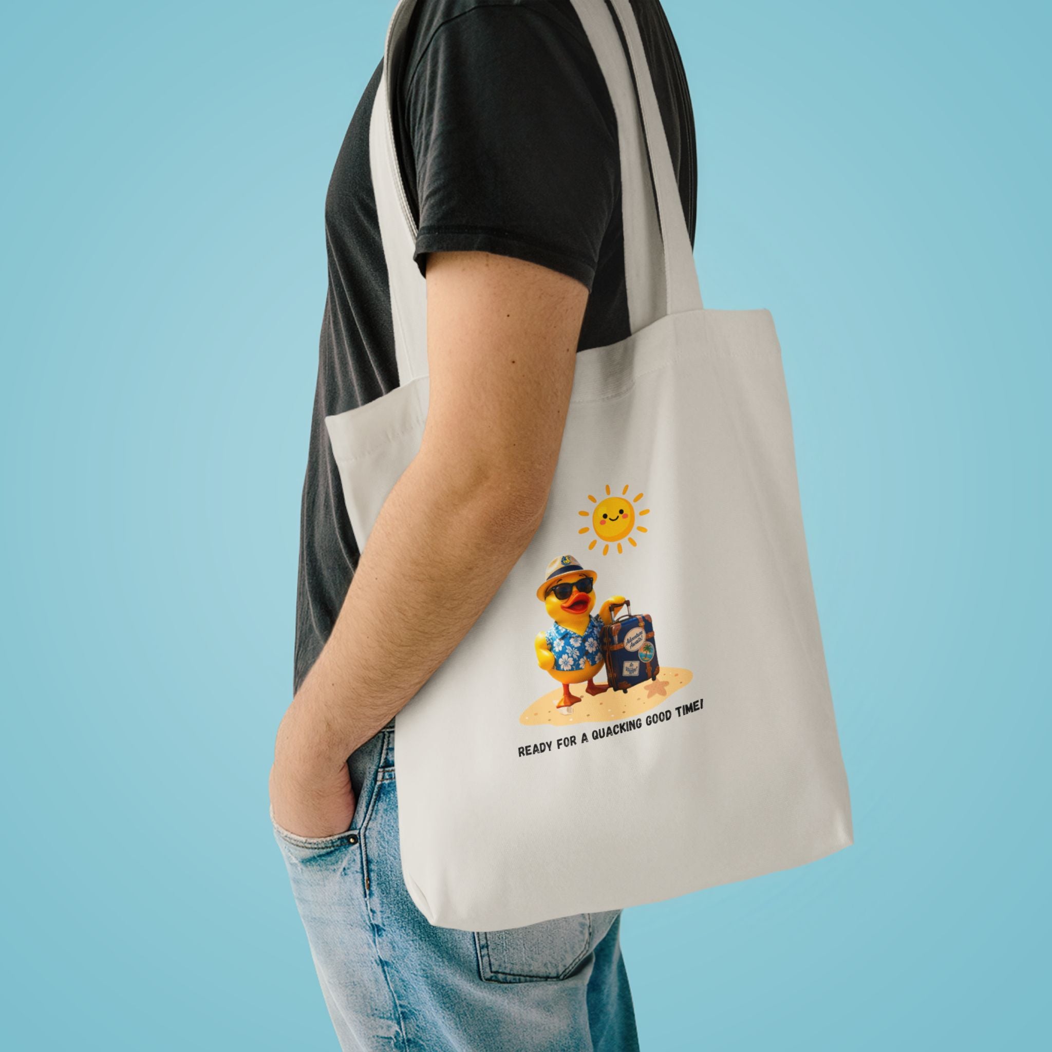 Beach Bear Tote Bag - "Ready for a Quacking Good Time" Cotton Shopper