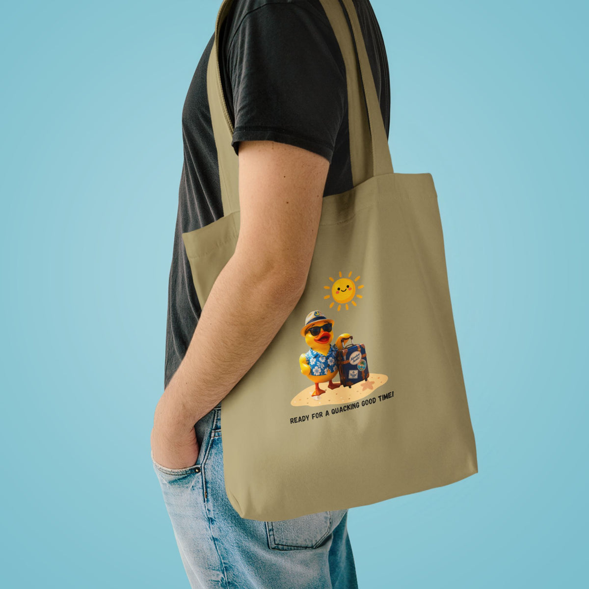 Beach Bear Tote Bag - "Ready for a Quacking Good Time" Cotton Shopper