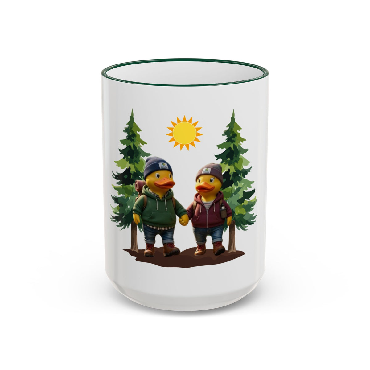 Camping Ducks Ceramic Accent-Rim Mug (11oz/15oz) — Cute Outdoor Couple Design